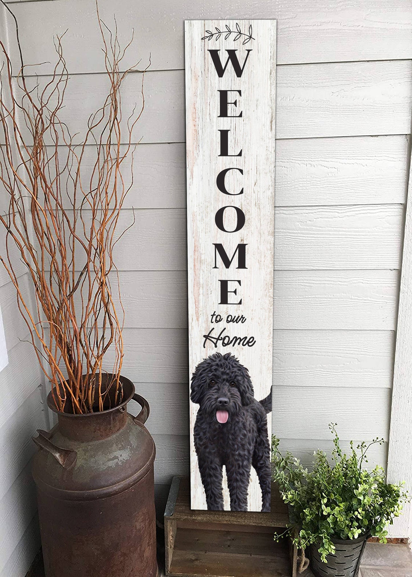 Labradoodle, black Welcome sign