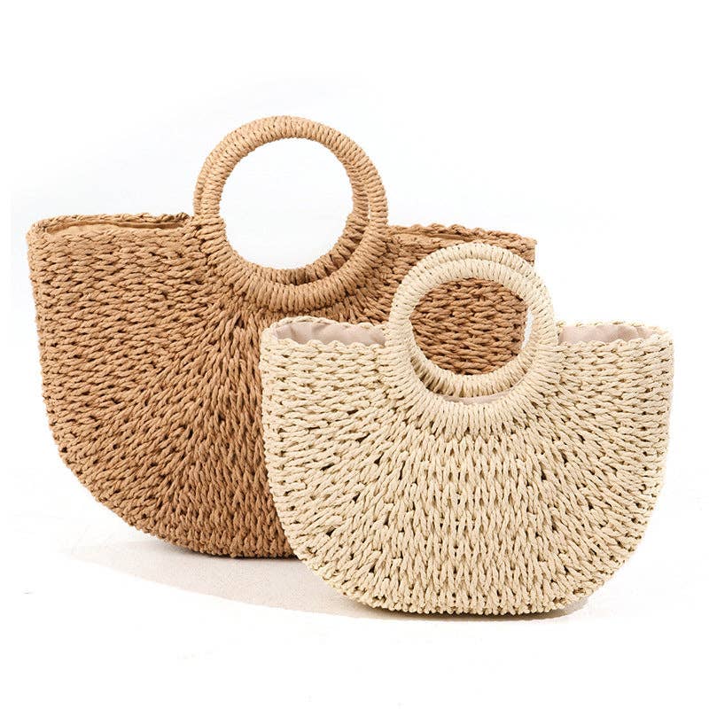 Cosbai - Woven Half-Moon Straw Tote Bag