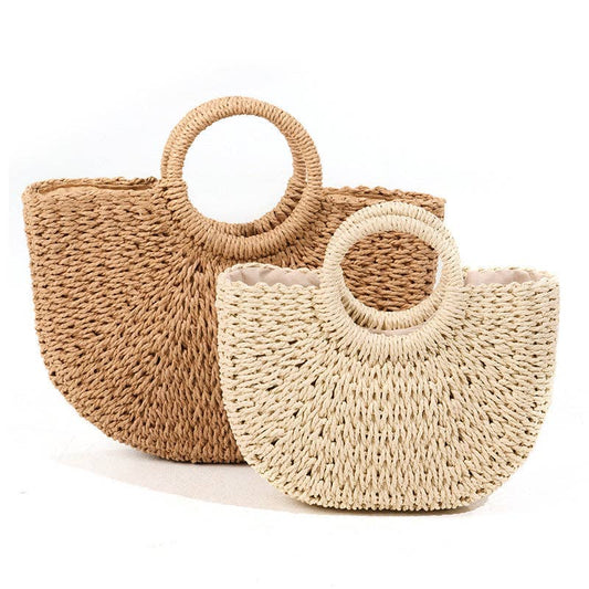 Cosbai - Woven Half-Moon Straw Tote Bag