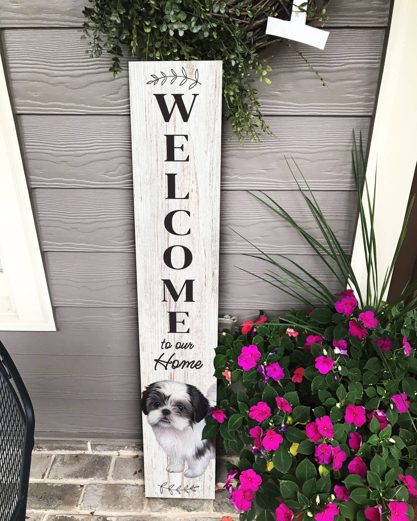 Shih Tzu, black Welcome sign