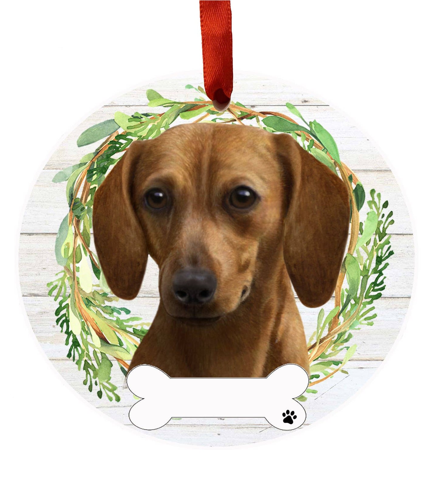 Red Dachshund Ceramic Wreath Ornament