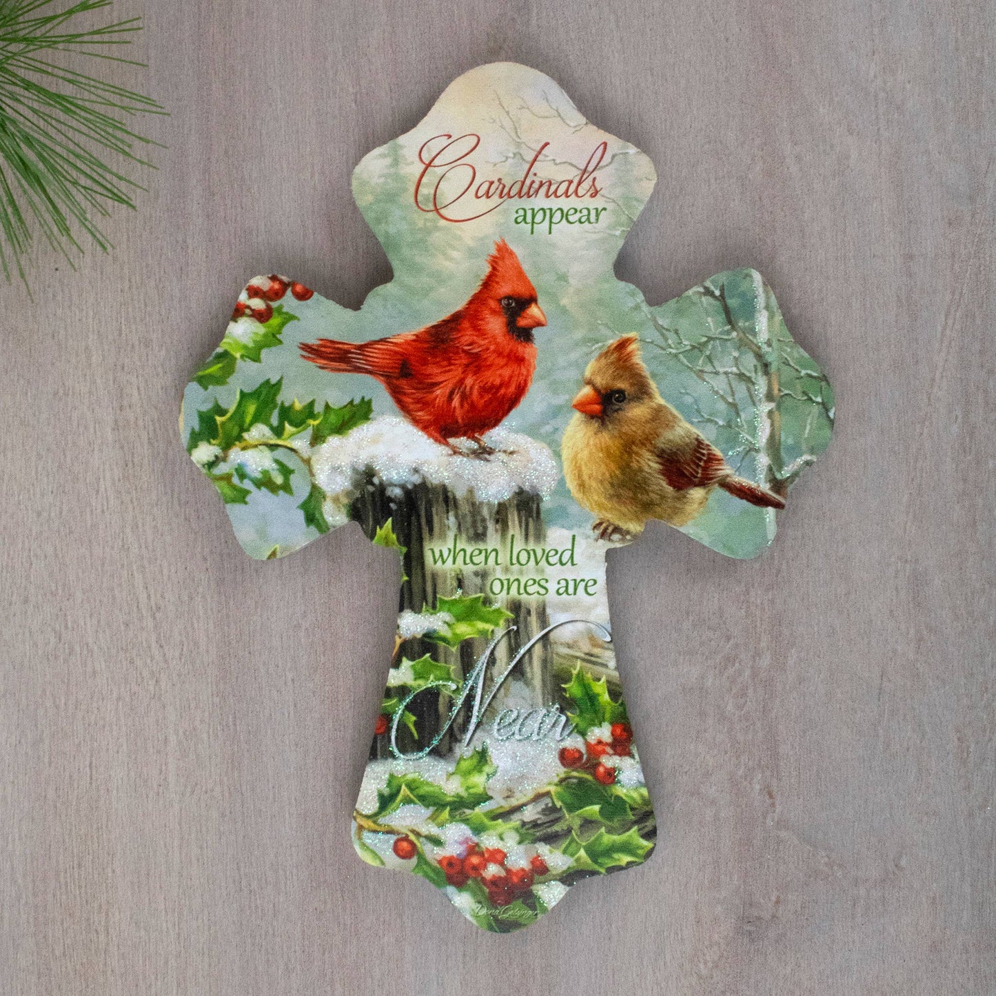 Holly Cardinals Wooden Cross