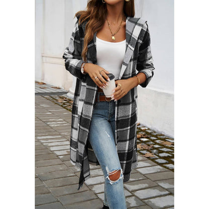 Plaid Print Button Down Lapel Collar Trendy Coat