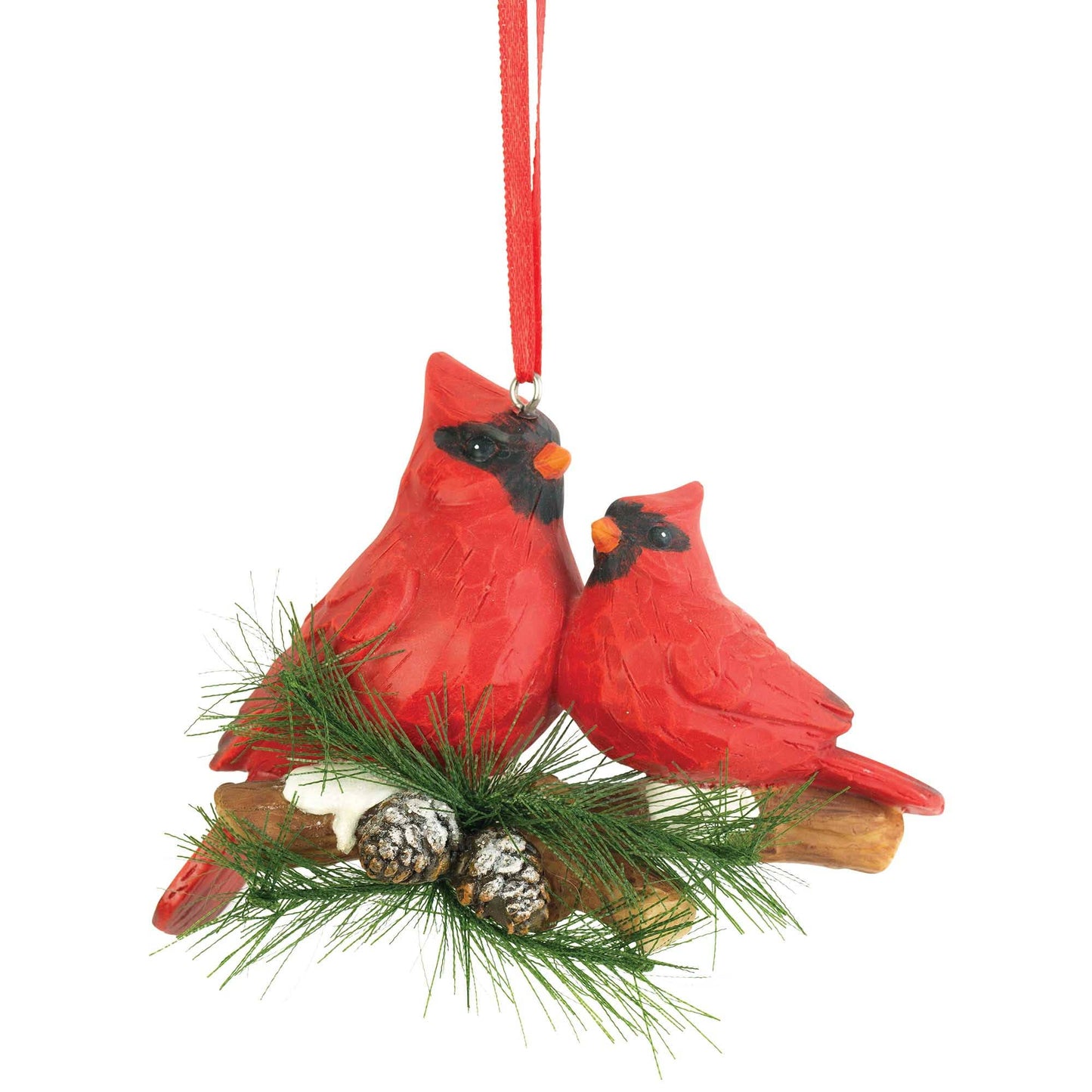 RED BIRDS ON BRANCH ORNAMENT 3.125"H