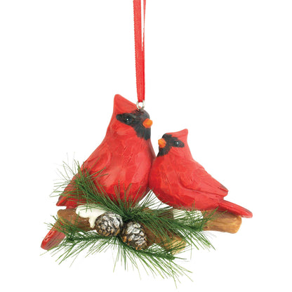 RED BIRDS ON BRANCH ORNAMENT 3.125"H