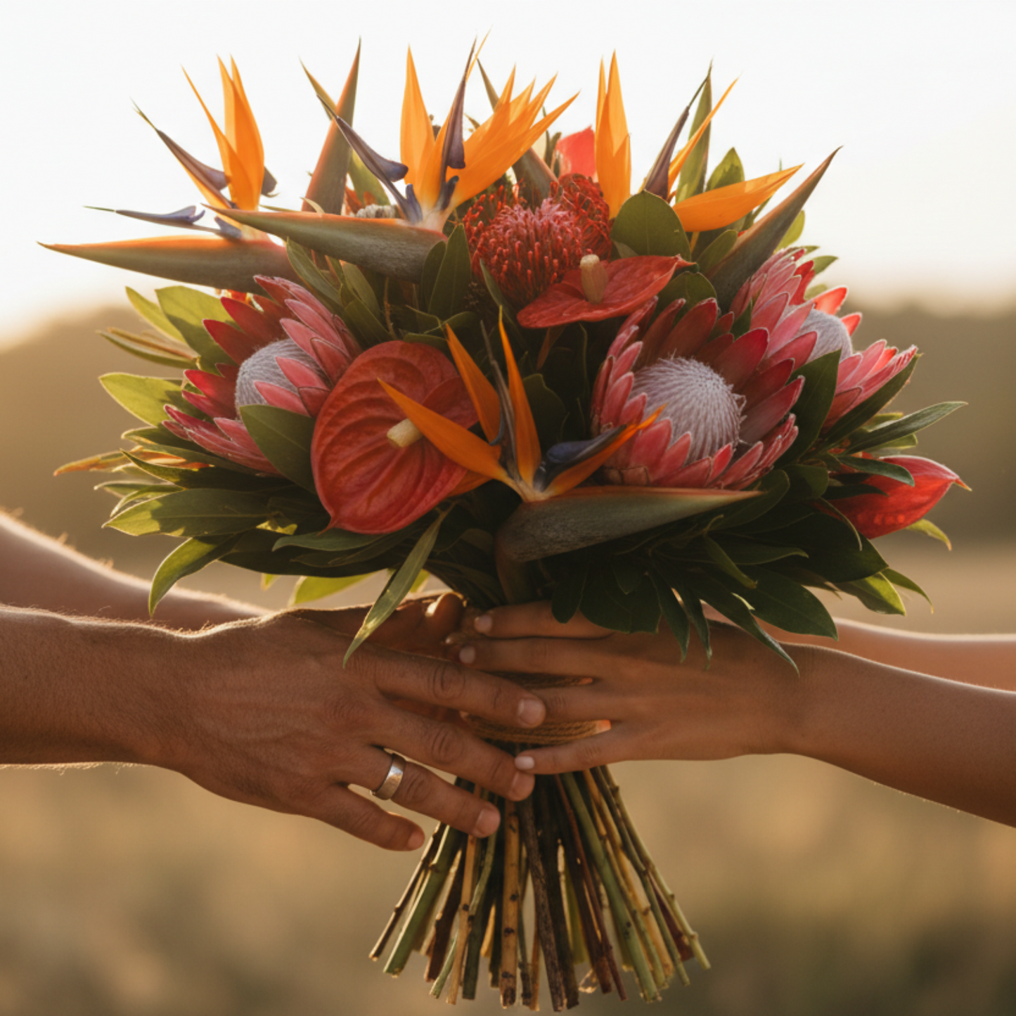 a man handing a woman a bouquet of flowers