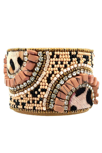 Decorative Beaded Bangle Cuff Bracelet