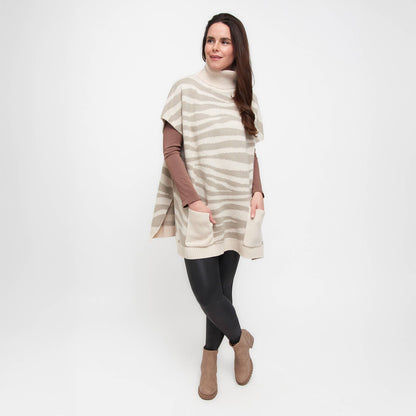 Sale - Animal Print Turtleneck Poncho with Patch Pockets