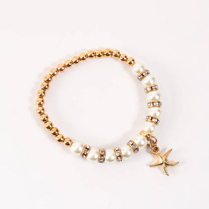 Sale - Gold Starfish & Pearl Stretch Charm Bracelet Jewelry