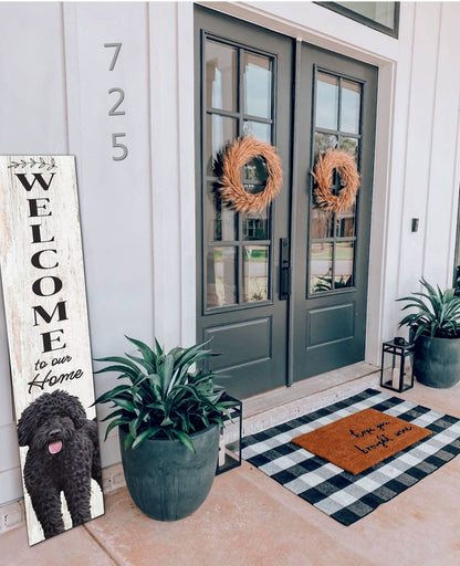 Labradoodle, black Welcome sign