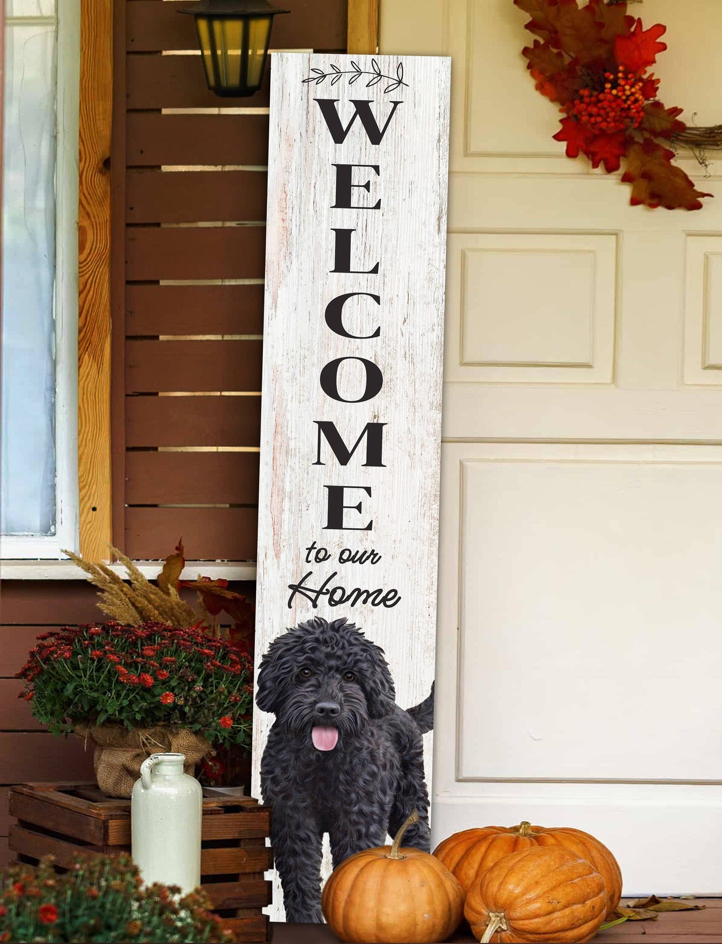 Labradoodle, black Welcome sign