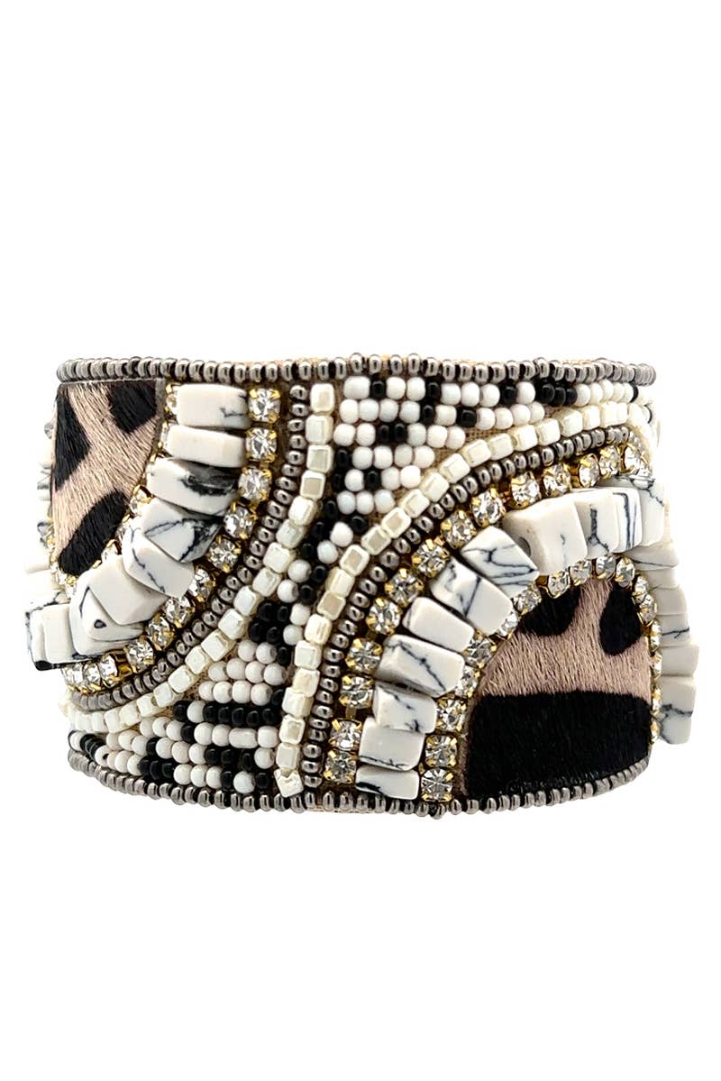 Decorative Beaded Bangle Cuff Bracelet