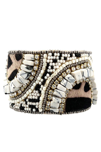 Decorative Beaded Bangle Cuff Bracelet