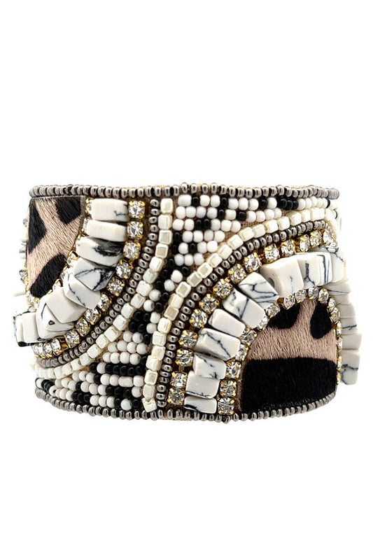 Decorative Beaded Bangle Cuff Bracelet