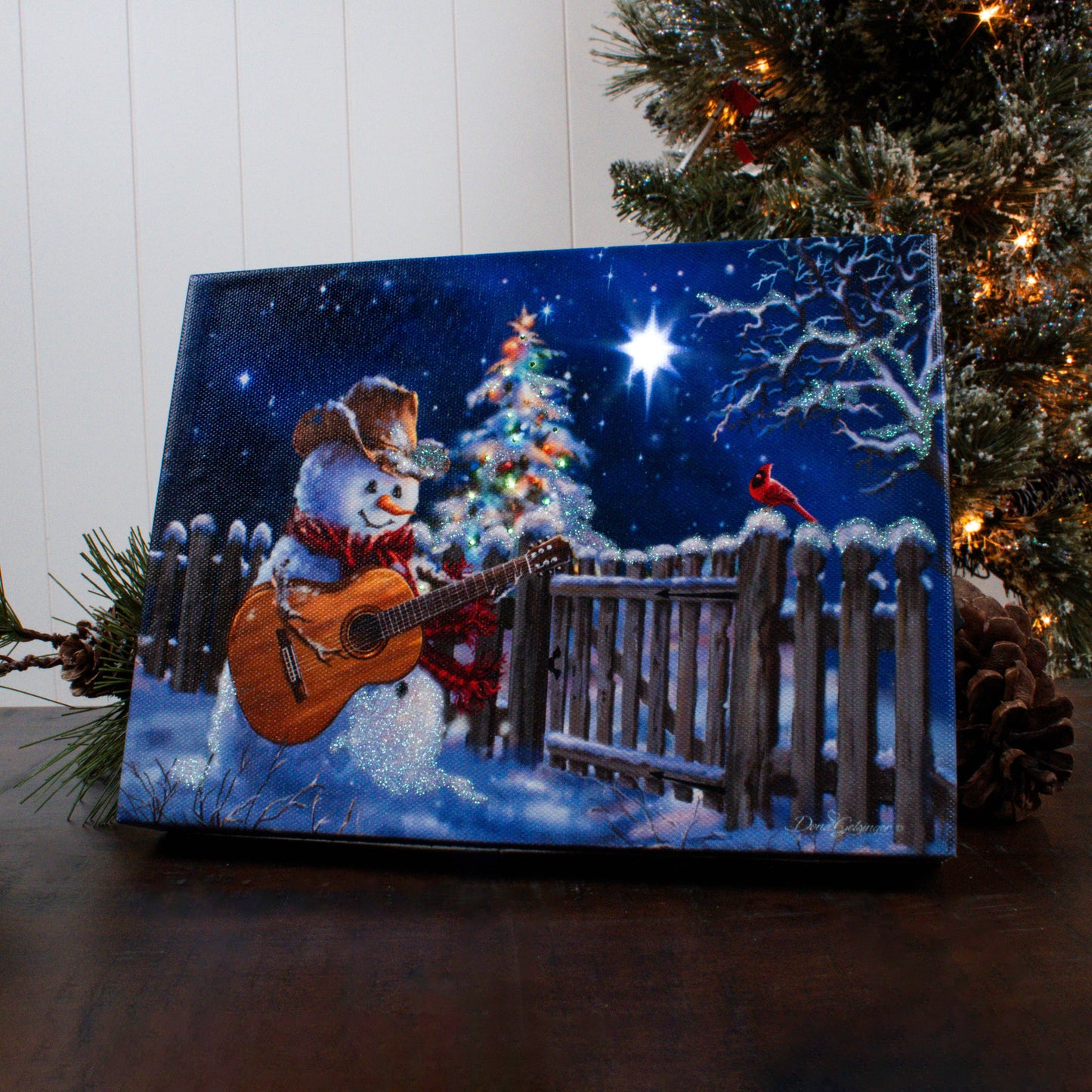 Guitar Snowman 8x6 Lighted Tabletop Canvas