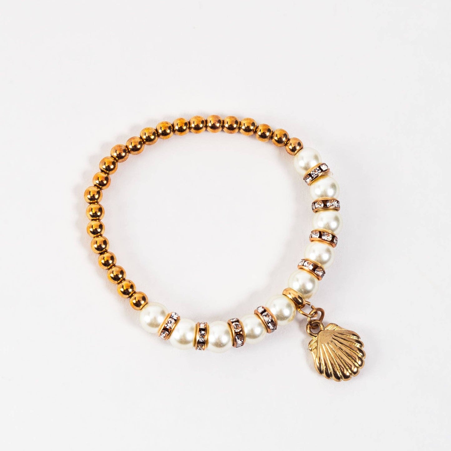 Sale - Gold Starfish & Pearl Stretch Charm Bracelet Jewelry