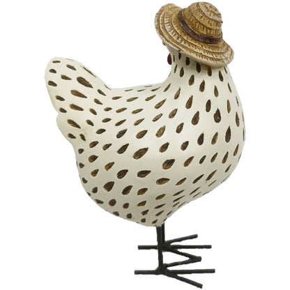 6.3" Resin Hen with Straw Hat